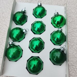 10 Vintage Green Glass Christmas Ornaments